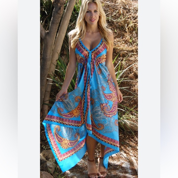 WeatSeal Blue Paisley Women's Cocktail Maxi Dress - Picture 1 of 10